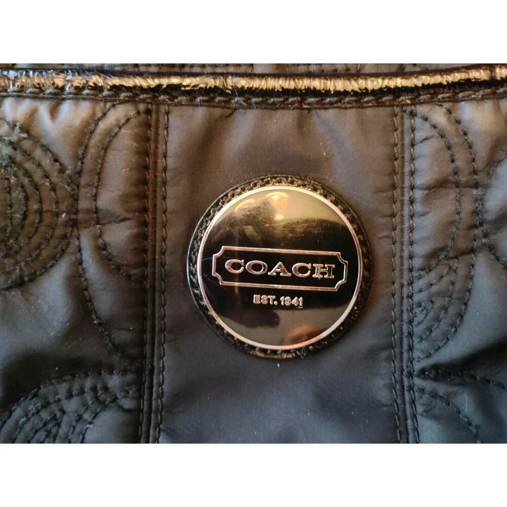 Coach Black Quilted Nylon Signature Shoulder Bag Satchel - Medium - F18432
